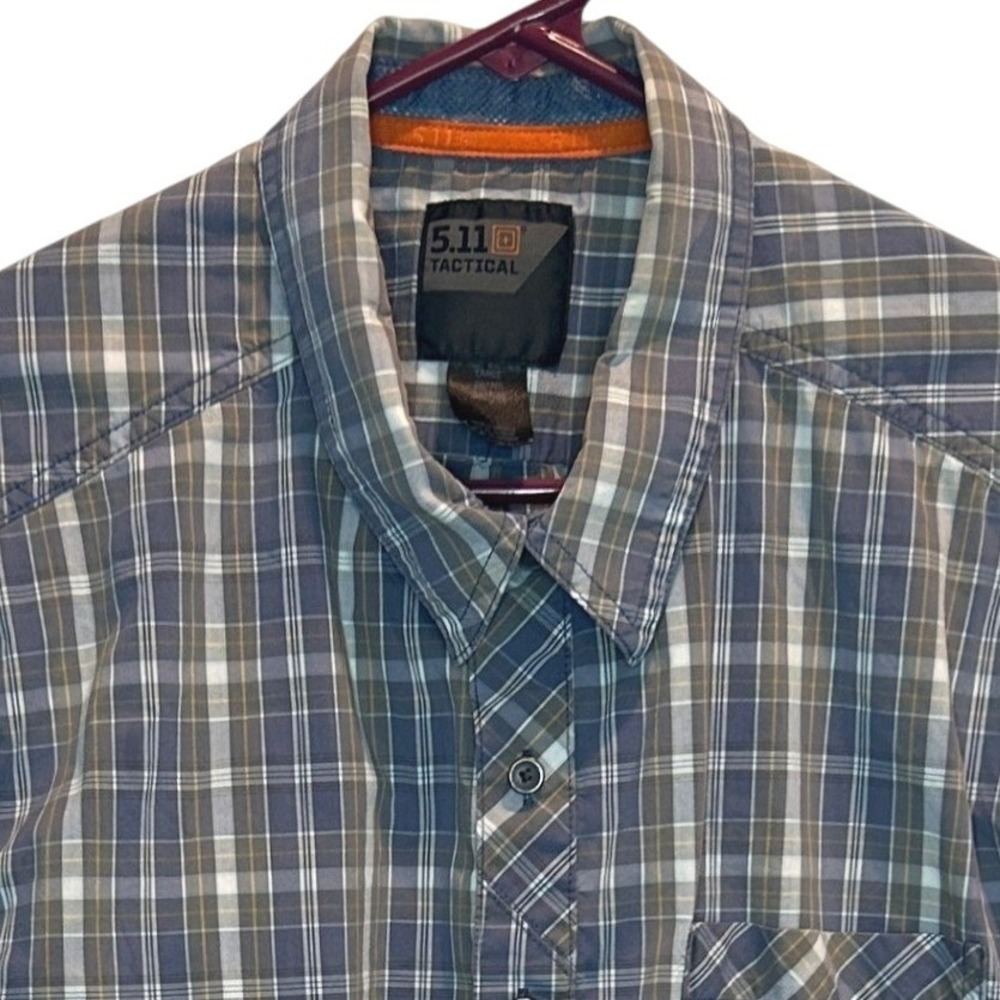 5.11 Tactical Shirt Large Mens Blue Plaid Long Sleeve Vented Button Down